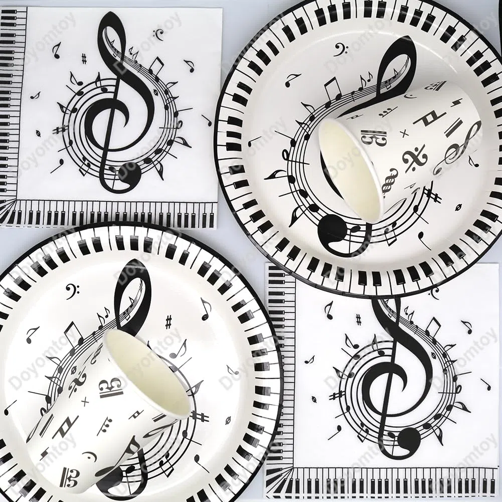 Doyomtoy Set da tavola per feste con note musicali, 61 pezzi, 20 piatti, 20 bicchieri, 20 tovaglioli, 1 tovaglia, decorazione per feste di compleanno