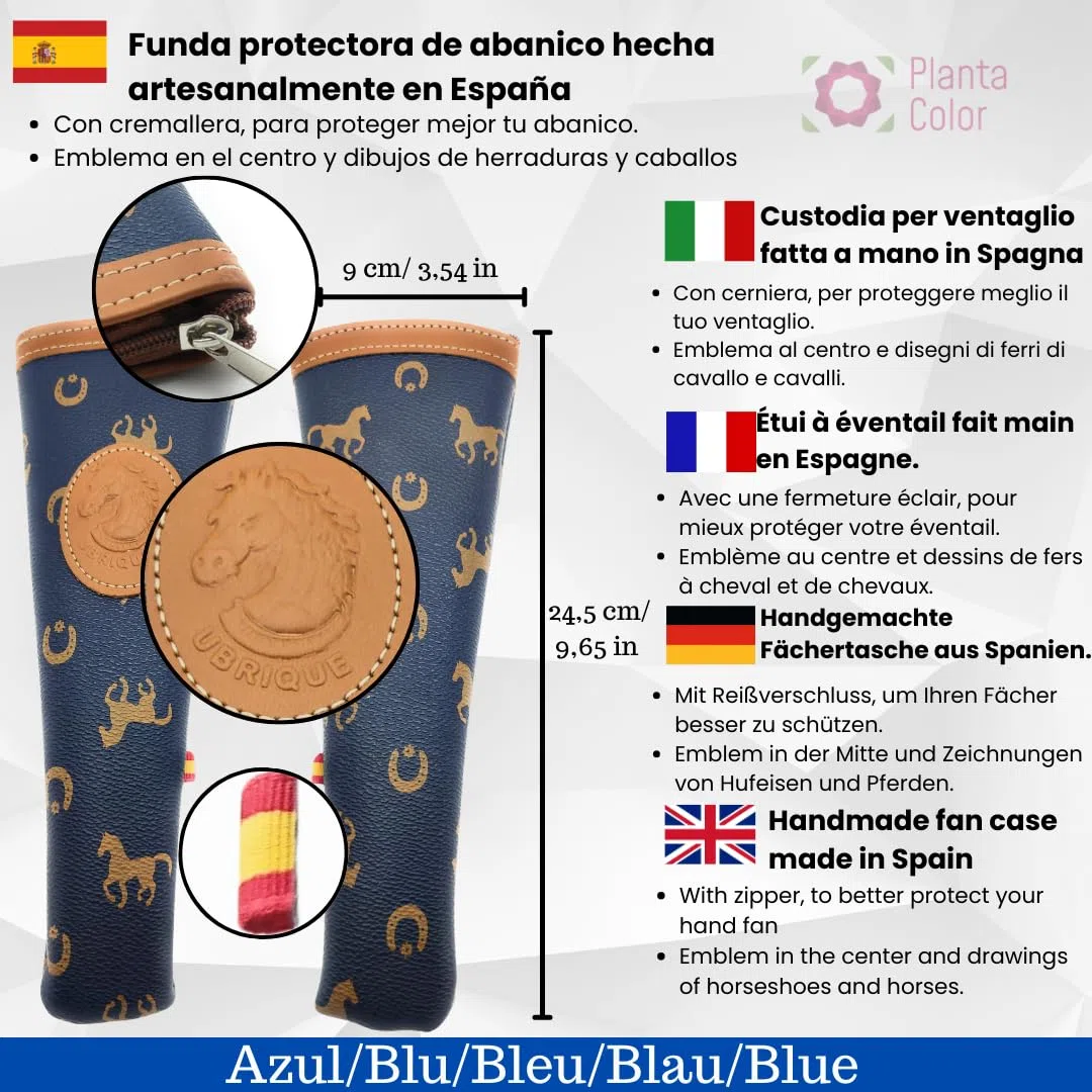 Ventaglio in legno con fiori dipinti a mano. Include una custodia artigianale realizzata in Spagna per proteggere il ventaglio. Magnete regalo con disegno di costumi spagnoli