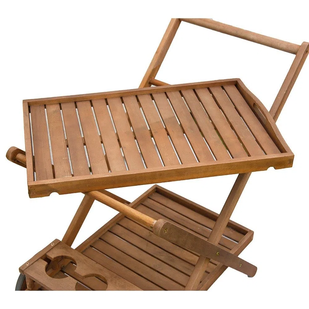 Carrellino in Legno di Eucalipto Amalfi – Carrello Portavivande da Portata, carrellino con Ruote Portabottiglie con Vassorio, Marrone, 69x52xh.75 cm