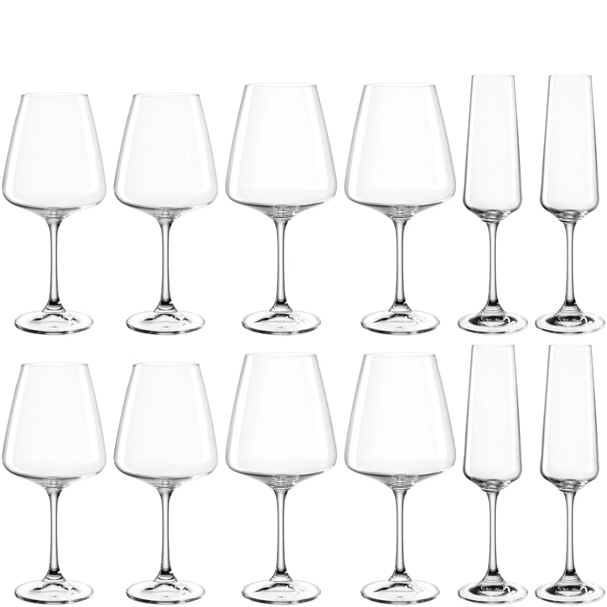 Leonardo Paladino 066313 - Set di 12 bicchieri per vino bianco, vino rosso e spumante, lavabili in lavastoviglie, bicchieri da spumante e vino