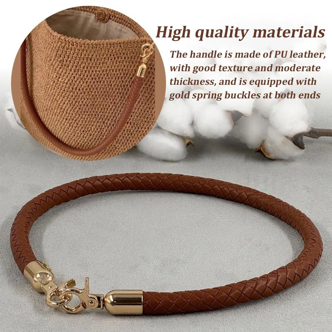 2 Pezzi Tracolla in Pelle per Borsa, Manico di Ricambio Corto Intrecciata PU con Fibbie Metallo per Borsetta Fai da Te Borse a Mano, 60cm, Cinturino Marrone