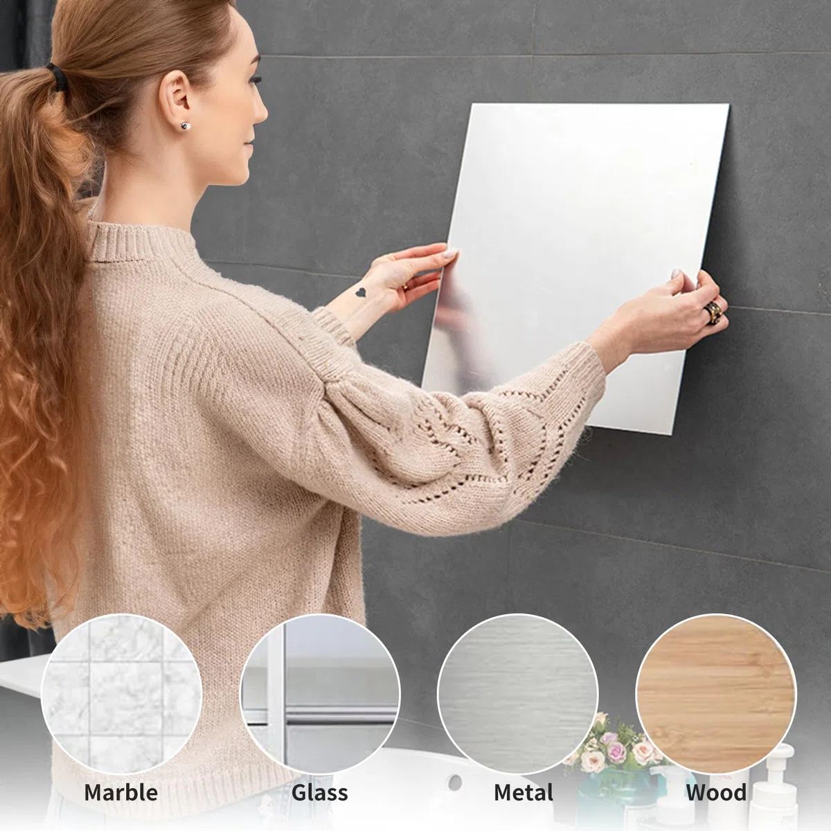 4 pezzi specchio adesivo acrilico 30x30 cm con spessore 2 mm, piastrelle decorative autoadesive per pareti - Soluzione ideale per bagno, soggiorno e decorazioni murali