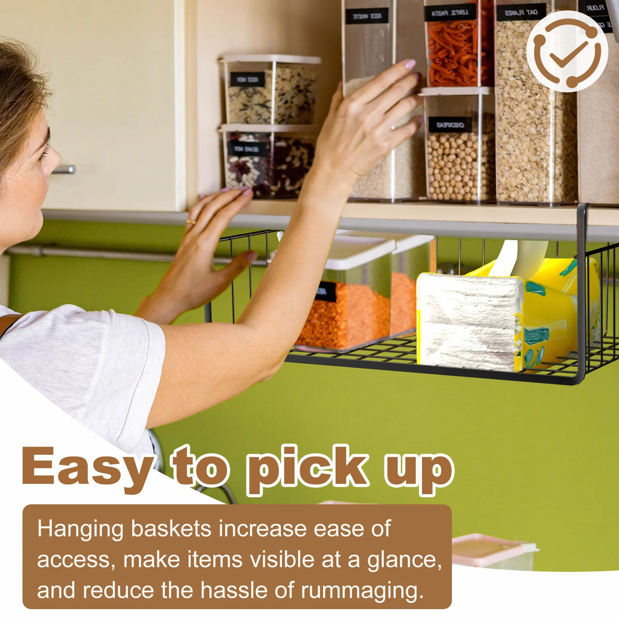 Froadp Set da 2 cestelli sottoscaffale – Organizer da armadio in metallo nero – Montaggio senza attrezzi – Ideale per cucina, dispensa, bagno, ufficio, armadio – Design aperto per la ventilazione