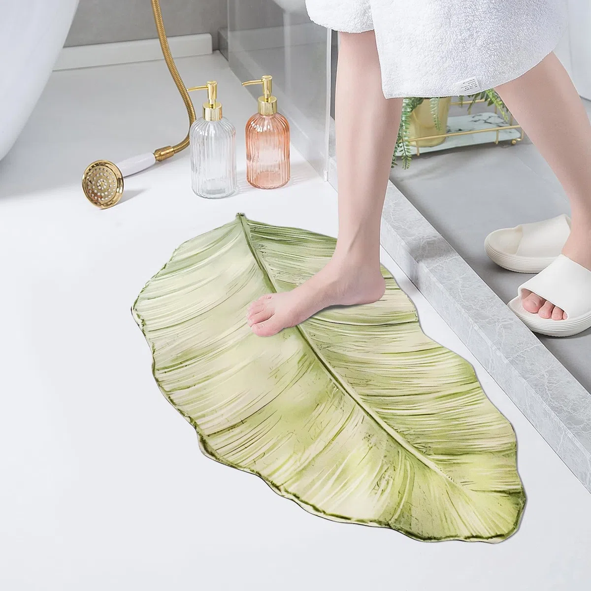 Tappeto da Bagno Forma Foglie Antiscivolo Ultralieve e Assorbente Asciuga-Veloce Flexibile per Bagno, Cucina, Camera | Tappeto Interiore per Decorazione (50x100cm)
