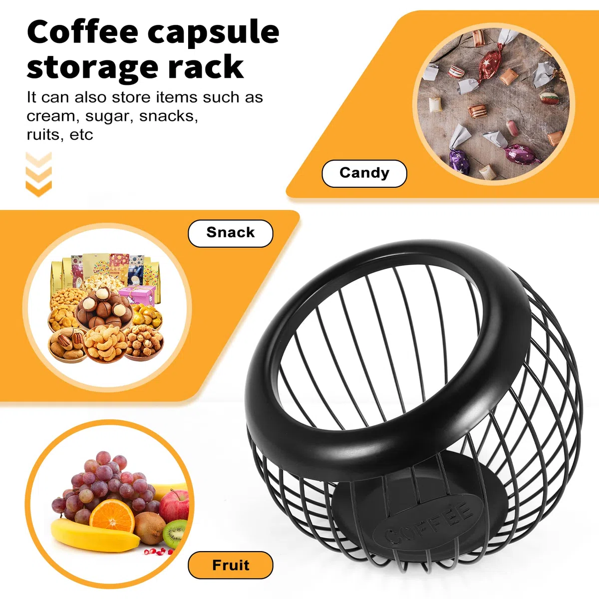 Supporto per mensole per caffè e espresso con grande capacità, cestino per capsule in metallo