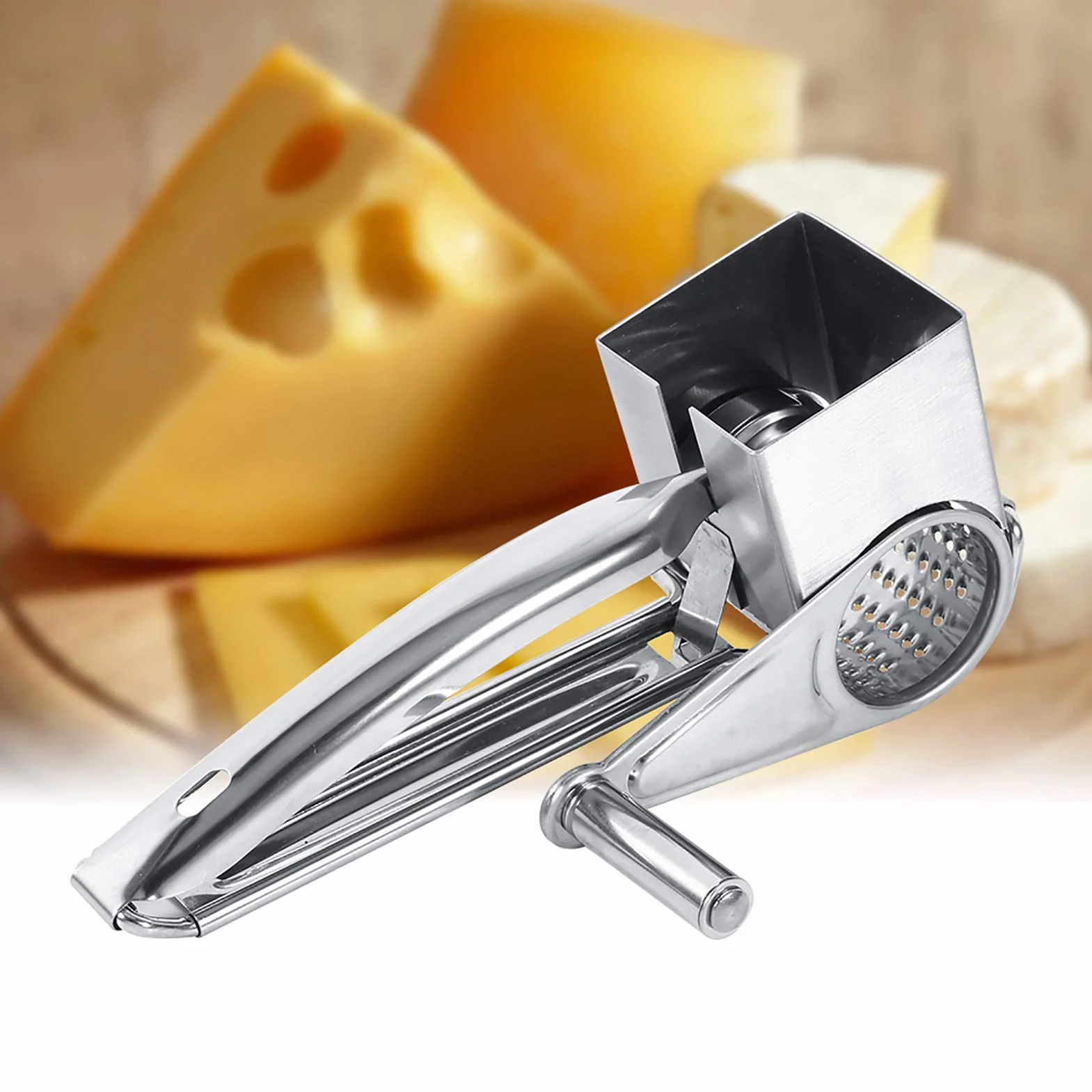 Grattugia Elettrica per Formaggio Grattugia Rotante per Formaggio, Grattugia per Formaggio Manuale in Acciaio Inossidabile con 1 Lame a Tamburo Multifunzionali, Trituratore Rotante per Fetta di Ciocco