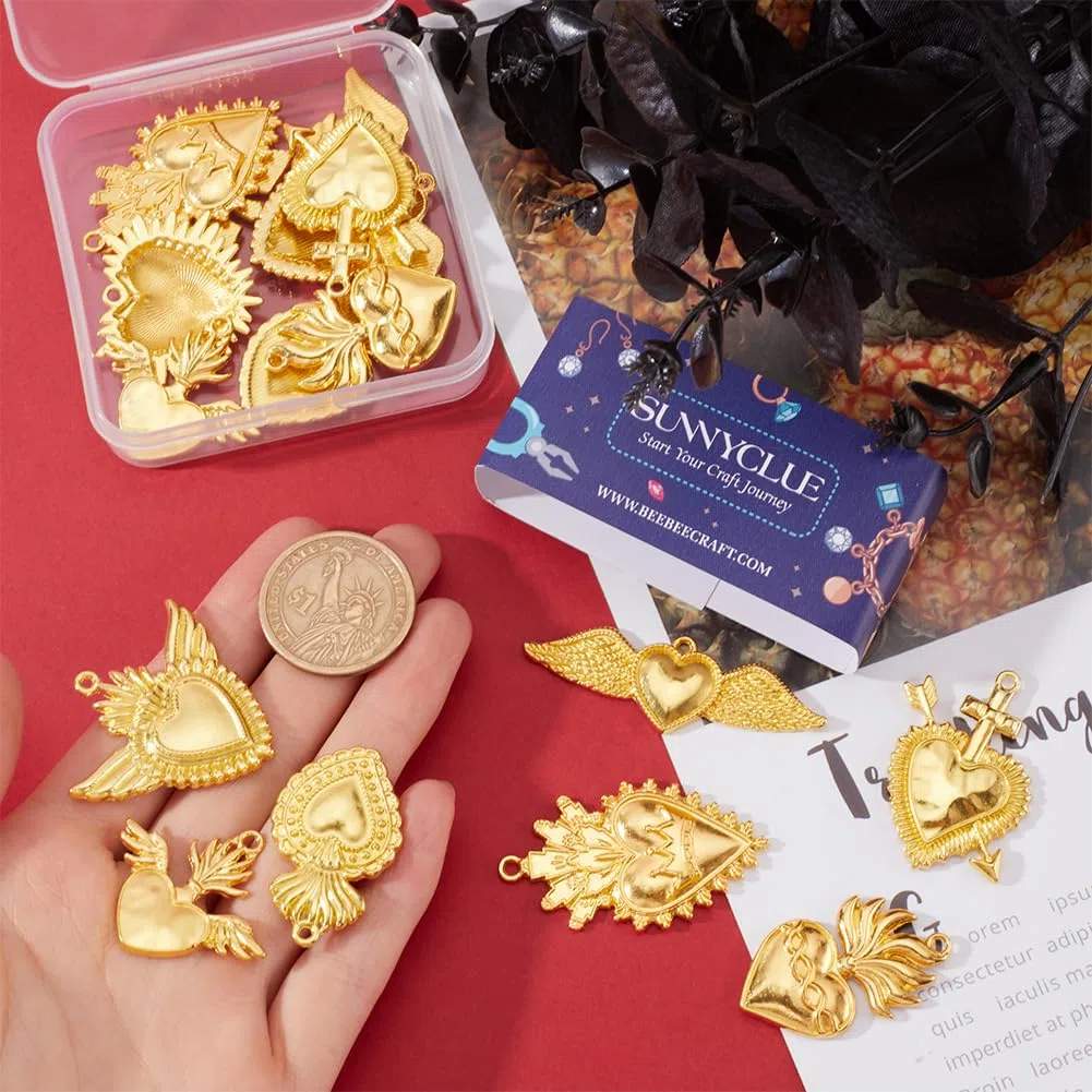 SUNNYCLUE 18 Pz Ciondoli Cuori Sacri Gotici In Oro, Amore Messicano Fai Da Te - Ideale per Halloween Donna Adulto