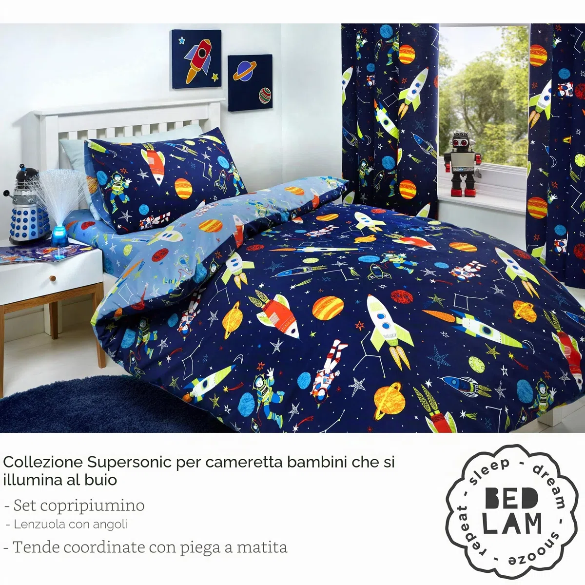 Bedlam, 52% poliestere,48% cotone Set copripiumino, blu