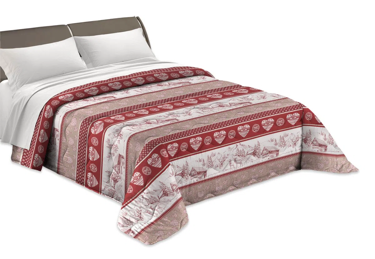Tata Home Trapuntino Copriletto Trapuntato Primaverile Estivo 100 gr/mq Quilt Leggero Letto Singolo 160x260 cm Fantasia Tirolese Made in Italy MOD. Alpin