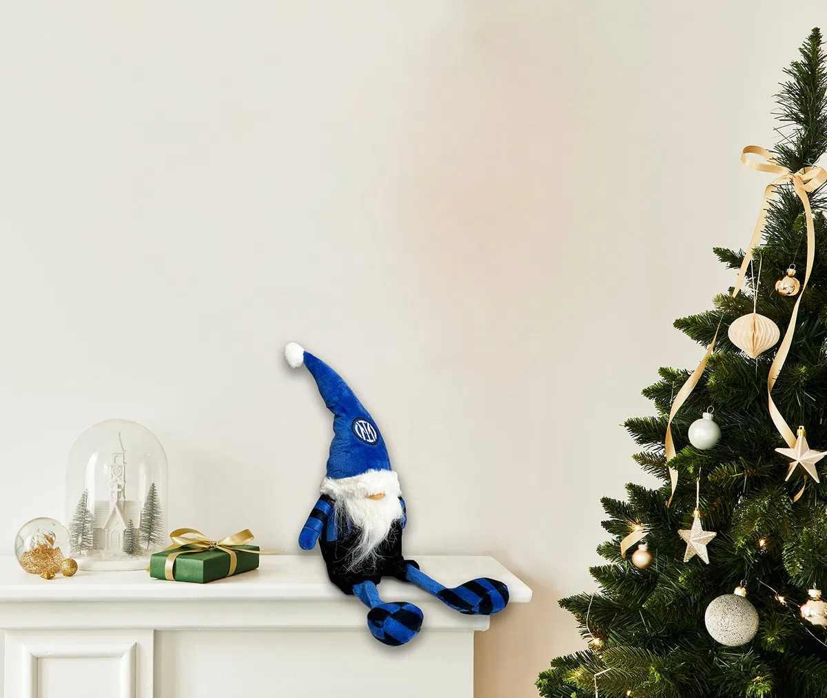 Inter | Gnomo Natale Arredo | 41 Cm | Nero/Azzurro| Prodotto Ufficiale