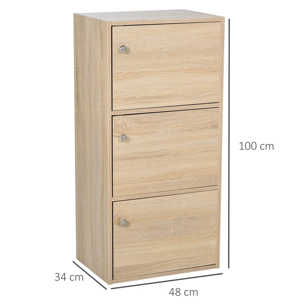 HOMCOM Mobiletto Multiuso con 3 Ripiani in Legno e 3 Antine per Casa, Camera, Soggiorno o Ufficio, 48x34x100cm