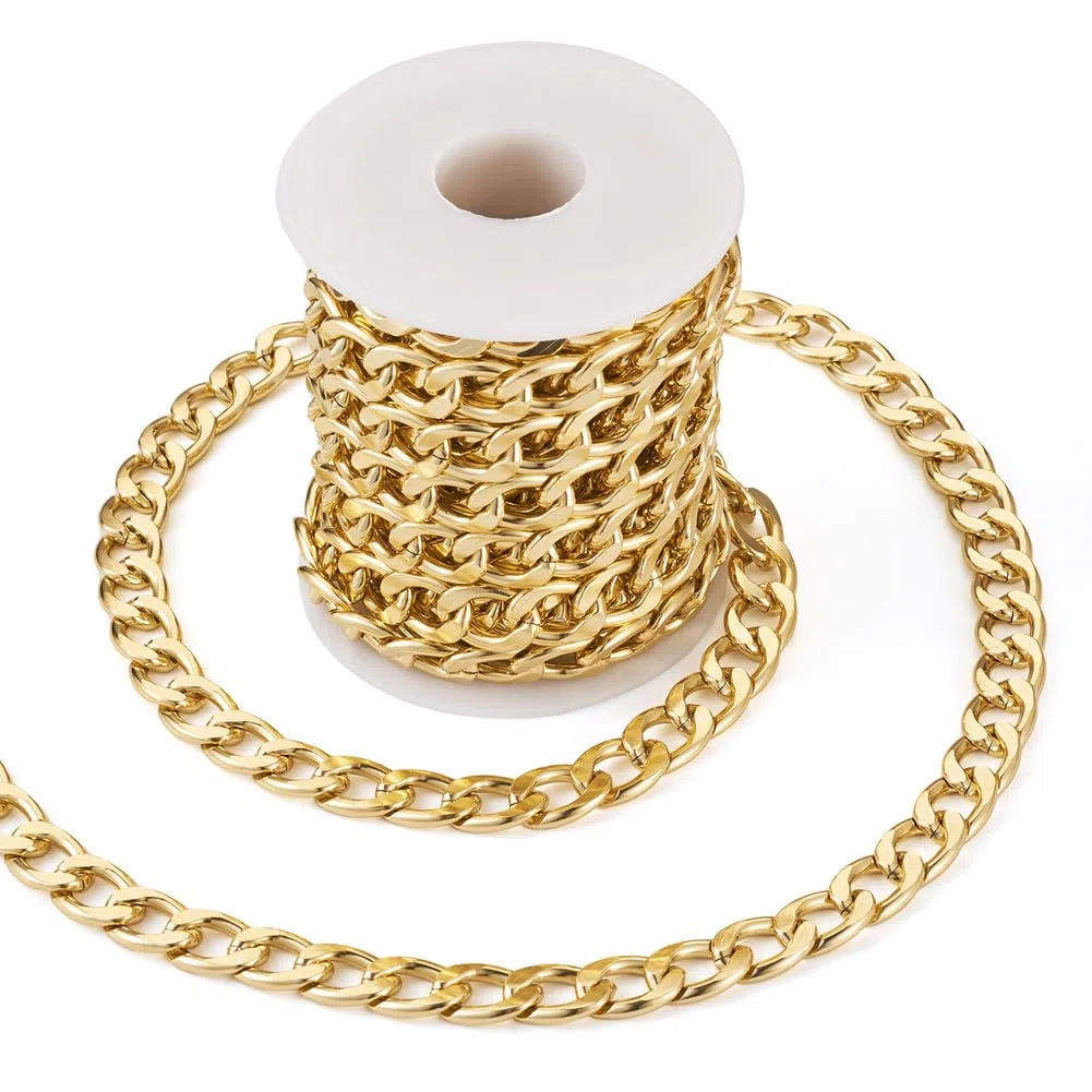 Catene a maglia barbazzale in alluminio, 5 m, dorate, grosse catene, 16 x 11 x 2,8 mm, per la creazione di gioielli
