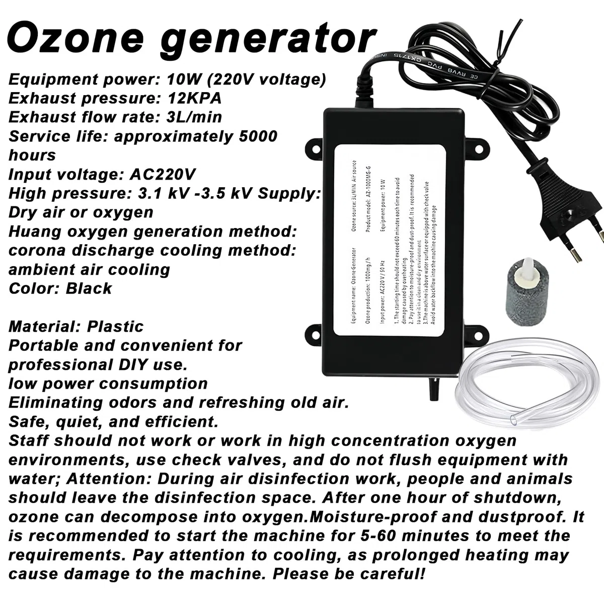 Sporgo Generatore di Ozono 1000Mg: Spina EU Ozonizzatore Depuratore per Acqua e Aria, Trattamento per Verdura, Acquario, Generatore di Ozono per Rimuovere gli Odori da Acqua e Aria