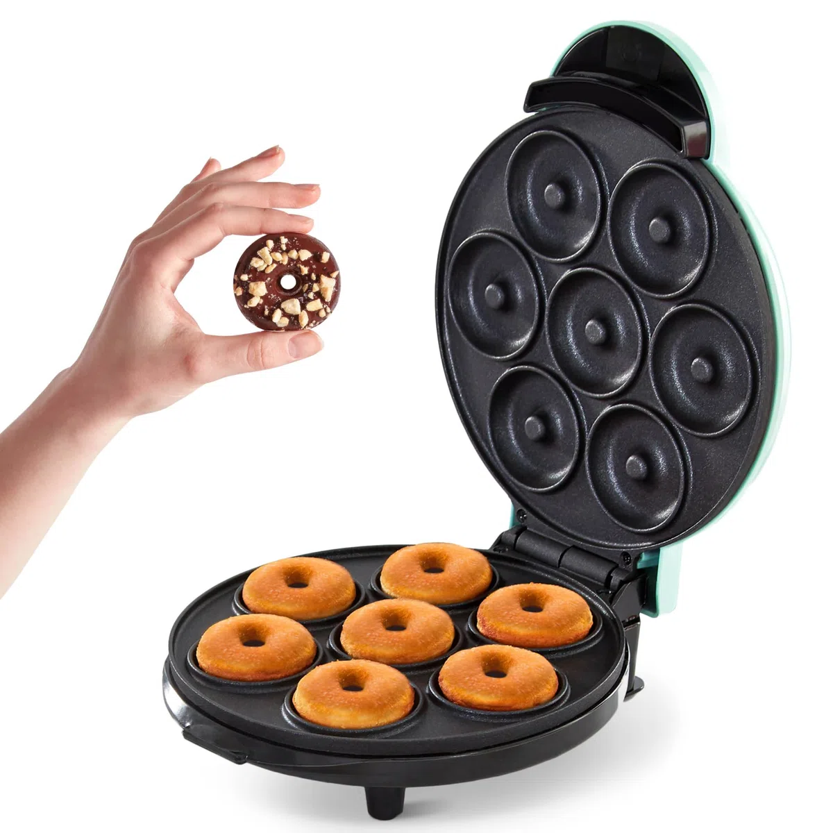 DASH Mini Macchina per Ciambelle per Colazione, Snack, Dessert e Altro Ancora con Superficie Antiaderente, Metallo, Nero
