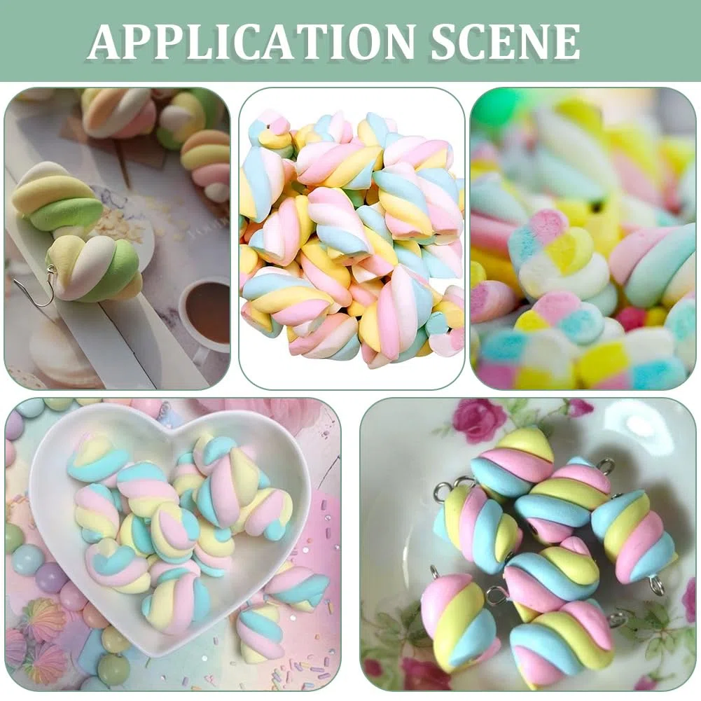 SUNNYCLUE 18 pz. Ciondoli di Caramelle In Resina Figure di Dessert Modello di Marshmallow Artificiale Mini Statuine di Marshmallow Dolci Cibo Finto per Casa Ufficio Scrivania Bomboniere per Feste Acce