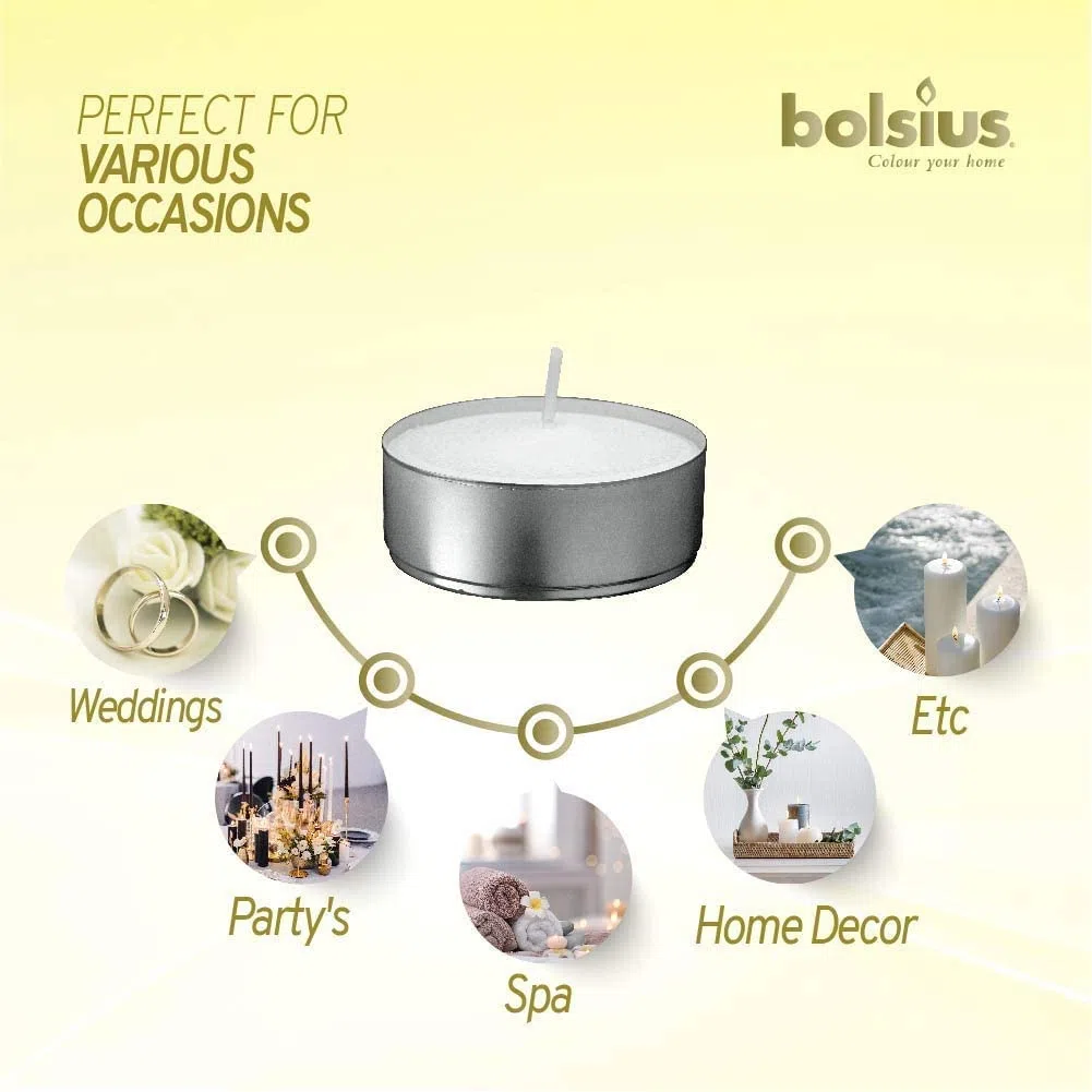 Bolsius Candeline per interni ed esterni, durata: 4 ore, 16 x 38 mm, 100 pz., colore: Bianco