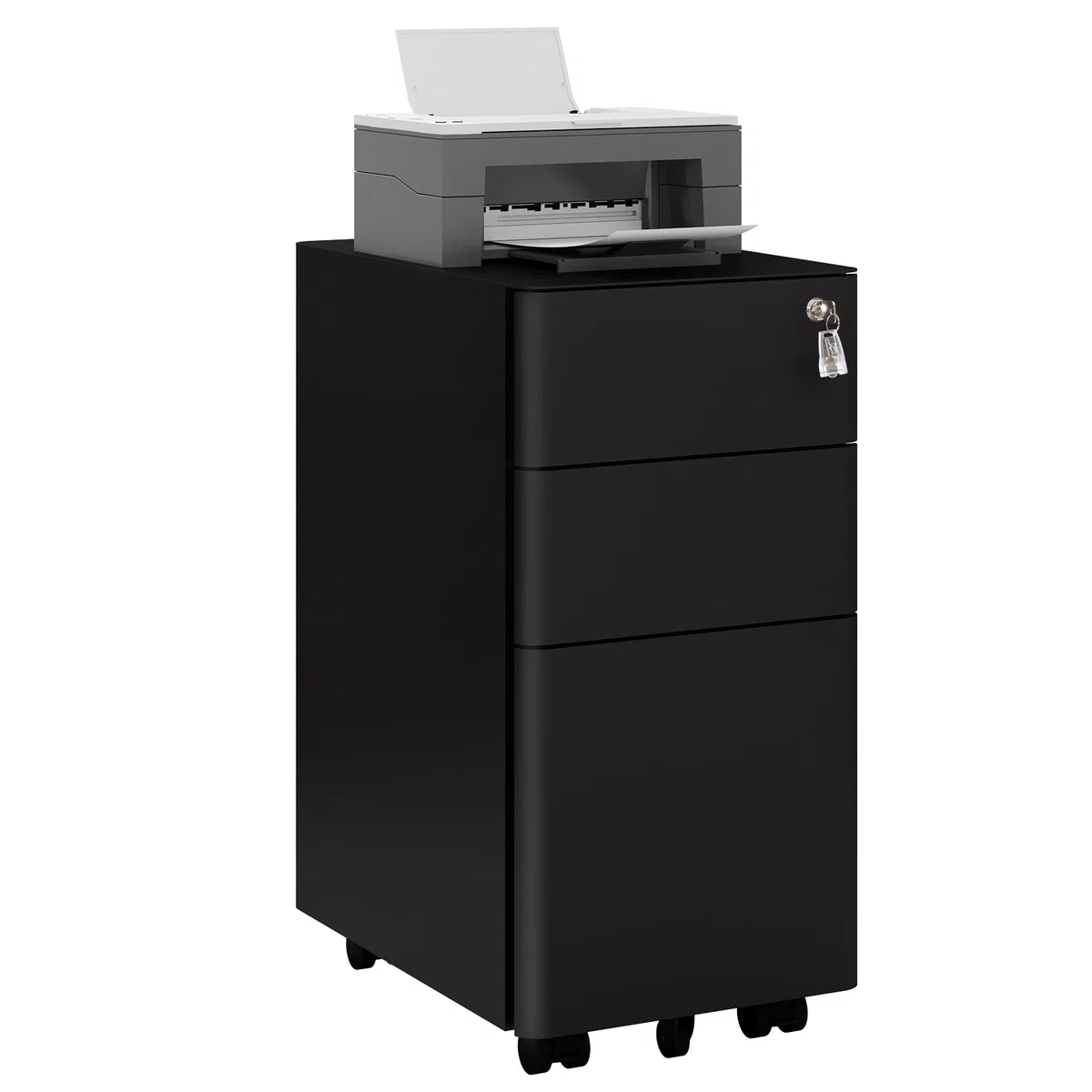 WOLTU Cassettiera a 3 Cassetti, Schedario da Ufficio in Metallo, Organizer per Documenti con 5 Ruote, Cassettiera con Chiave, per Formato A4 Letter Legal in Studio, 30x45x60cm, Nero, ASK10sz