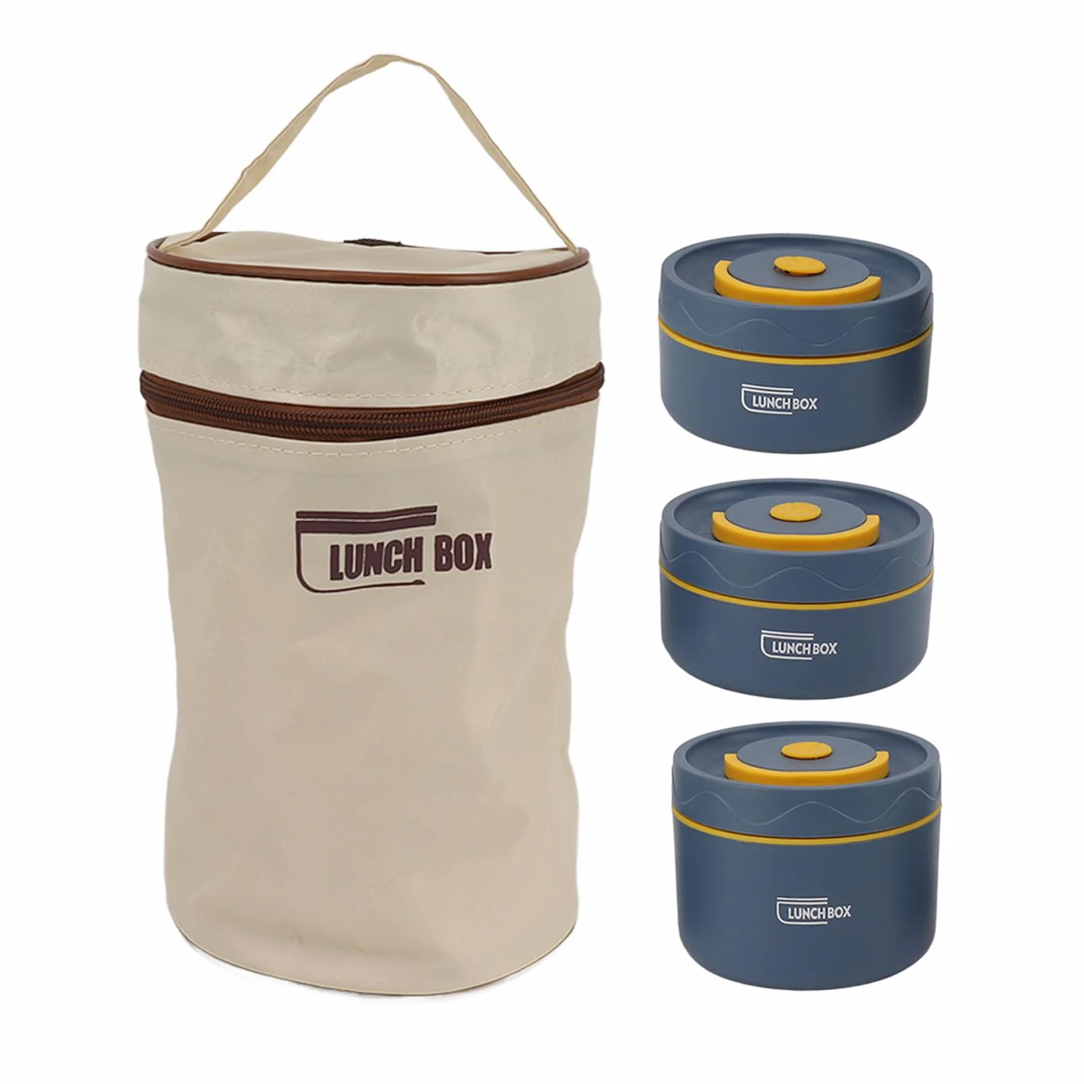 Lunch Box Rotondo in Acciaio Inossidabile con Coperchio, a Prova di Perdite, Grande capacità, Facile da Pulire, per Ufficio (3 Cassette Coibentate)