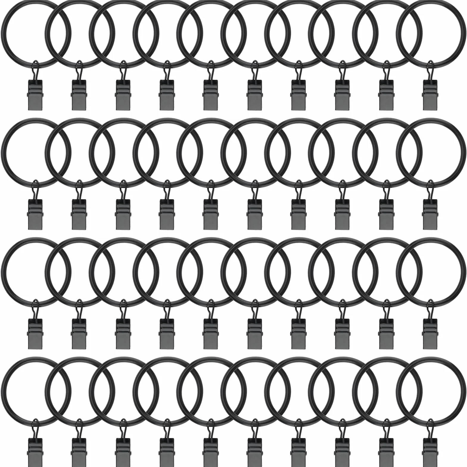 40 Anelli Per Tende Con Clip Da 38 mm, Clip Con Anello In Metallo Nero Per Tende Da Doccia, Finestre E Aste, Antiruggine