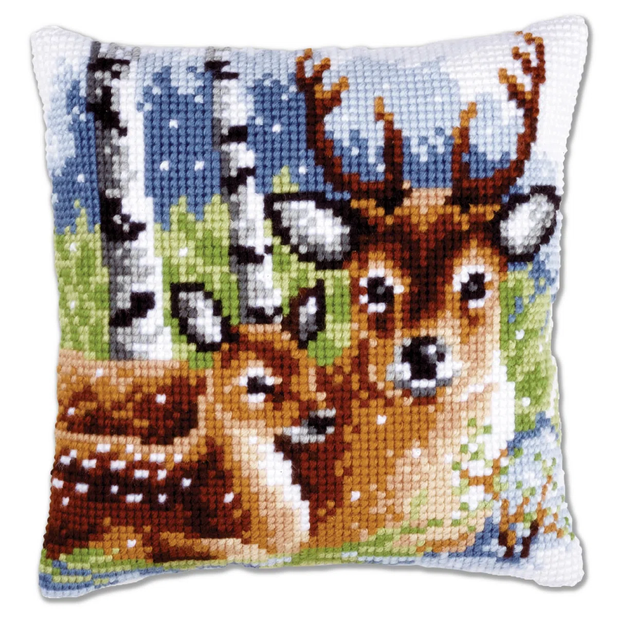 VERVACO Kit Cuscino Punto Croce Famiglia dei Cervi Set Ricamo Principianti Cuscini Gobelin Decorativi ca. 40 x 40 cm Accessori per Lavoretti Creativi DIY Casa Decor Hobby Adulti Cross Stitch