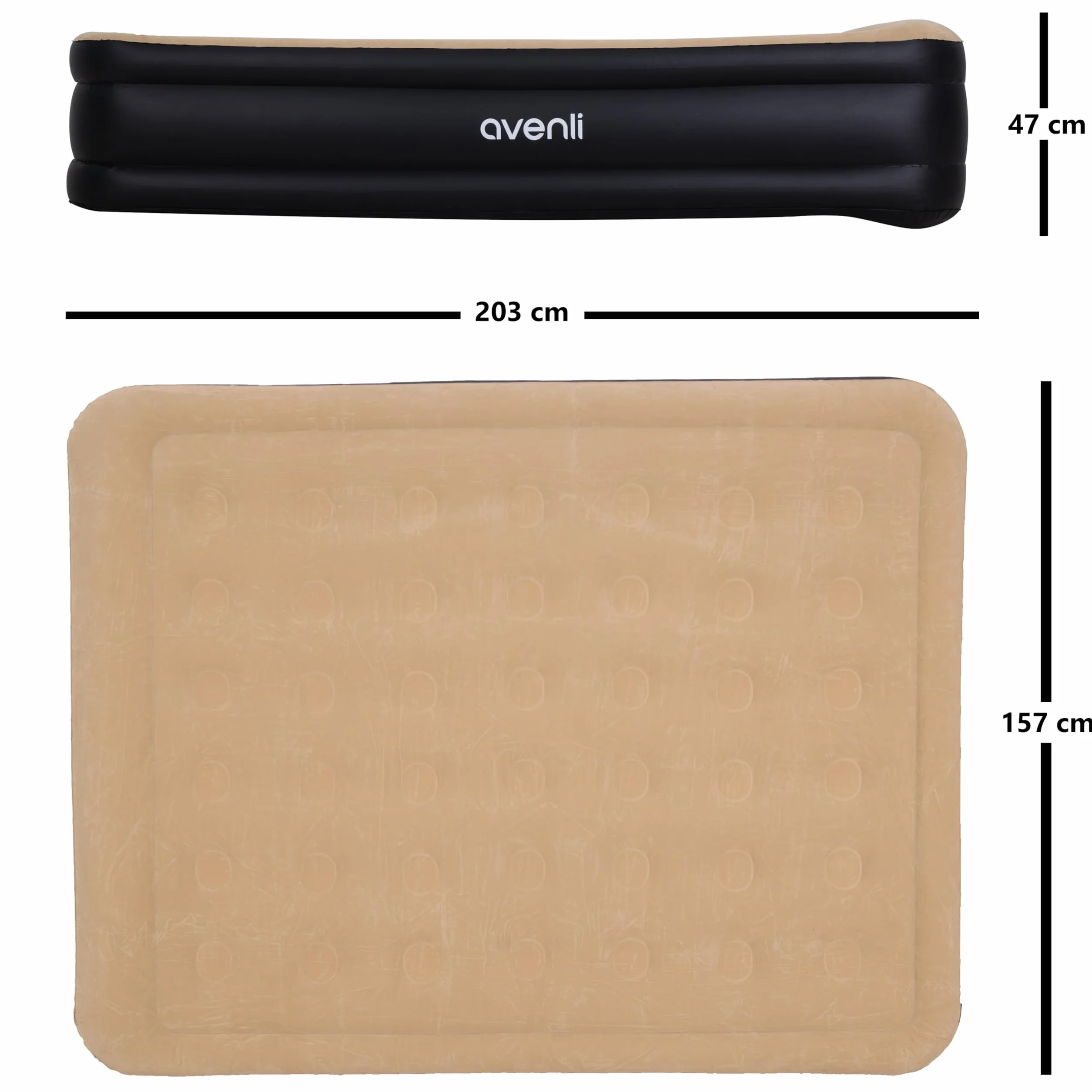 AVENLI Materasso Indoor Gonfiabile High Raised Queen Size 203x157x47 Floccato Nero Beige con Pompa Elettrica Integrata e Borsone