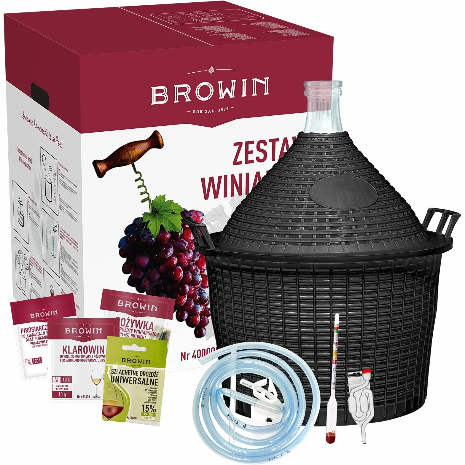 Kit di base per vinificazione fai da te, damigiana da 15 l con cesto, ZW15