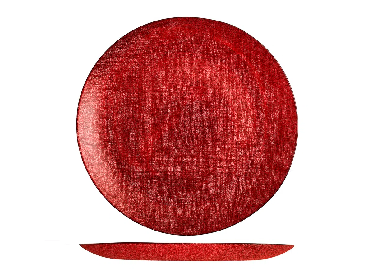 H&H-Regent, set 6 piatti piani, piatti natalizi, in vetro, effetto glitter, rosso, 28 cm