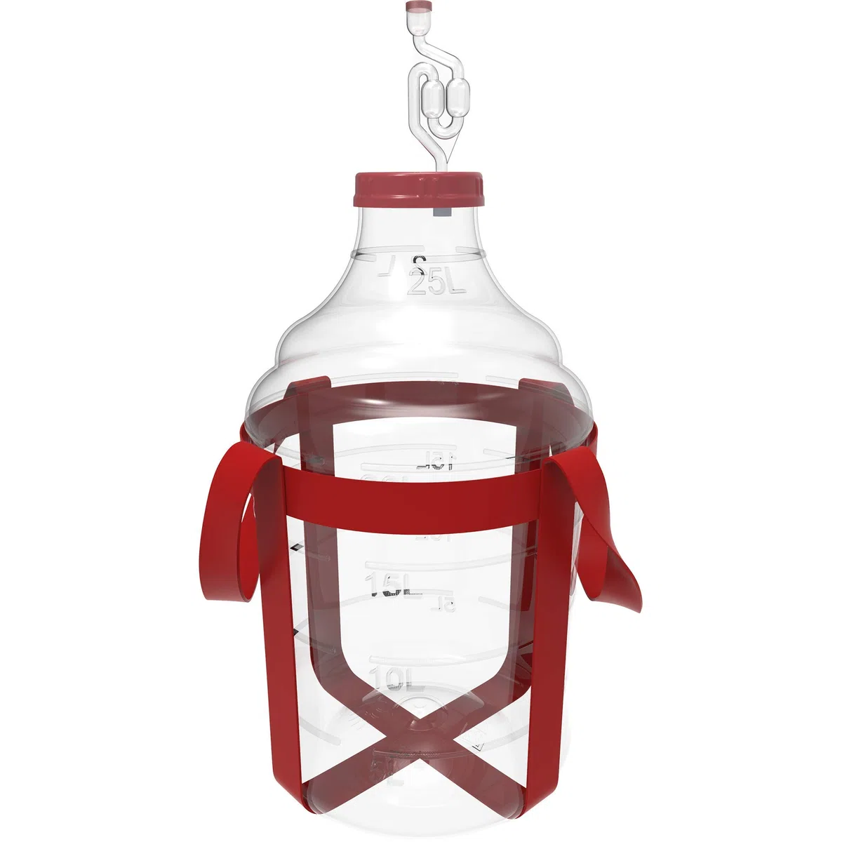 Browin 644215 Home Damigiana per la produzione di vino domestico 15L, Tubo di fermentazione, Coperchio Rosso, Scala Graduata, Con imbracatura per il trasporto, Indistruttibile, Transparente, Plastica