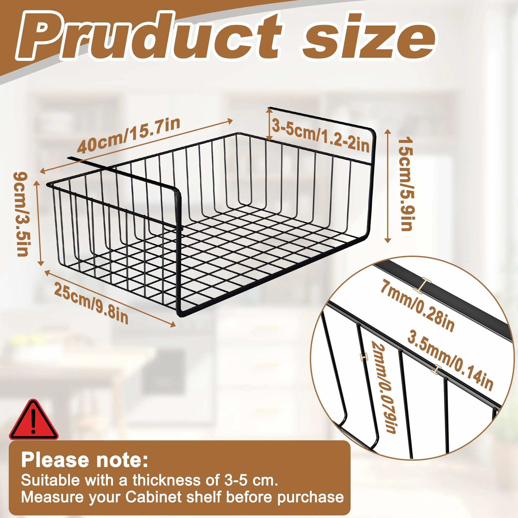 Froadp Set da 2 cestelli sottoscaffale – Organizer da armadio in metallo nero – Montaggio senza attrezzi – Ideale per cucina, dispensa, bagno, ufficio, armadio – Design aperto per la ventilazione