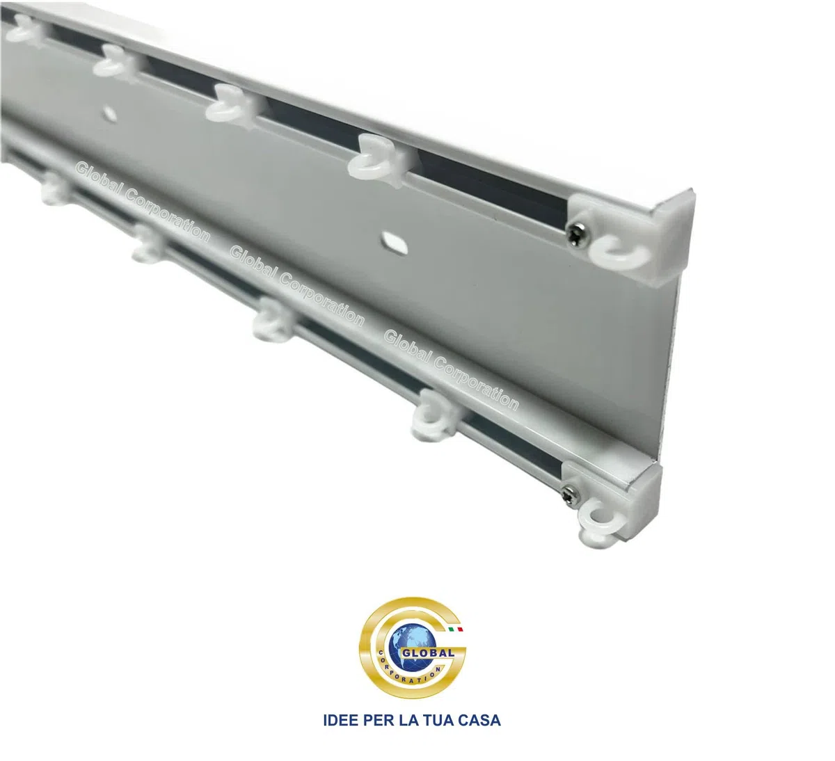 GLOBALCORPORATION Binario per tende a soffitto doppio in alluminio bianco con scorrevoli da interno sopratende arricciate a 2 canali bastone per tenda su misura moderni scorrimento (240 centimetri)