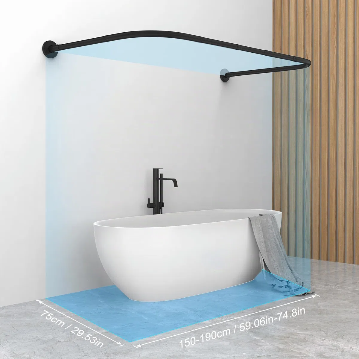 Asta Tenda Doccia Angolare 2 in 1 Forma U o L, Bastone Doccia Estensibile in Acciaio Inox 304, Binario Regolabile per Tenda Vasca e Spogliatoio, Carico 25kg, con 24 Ganci, Nero