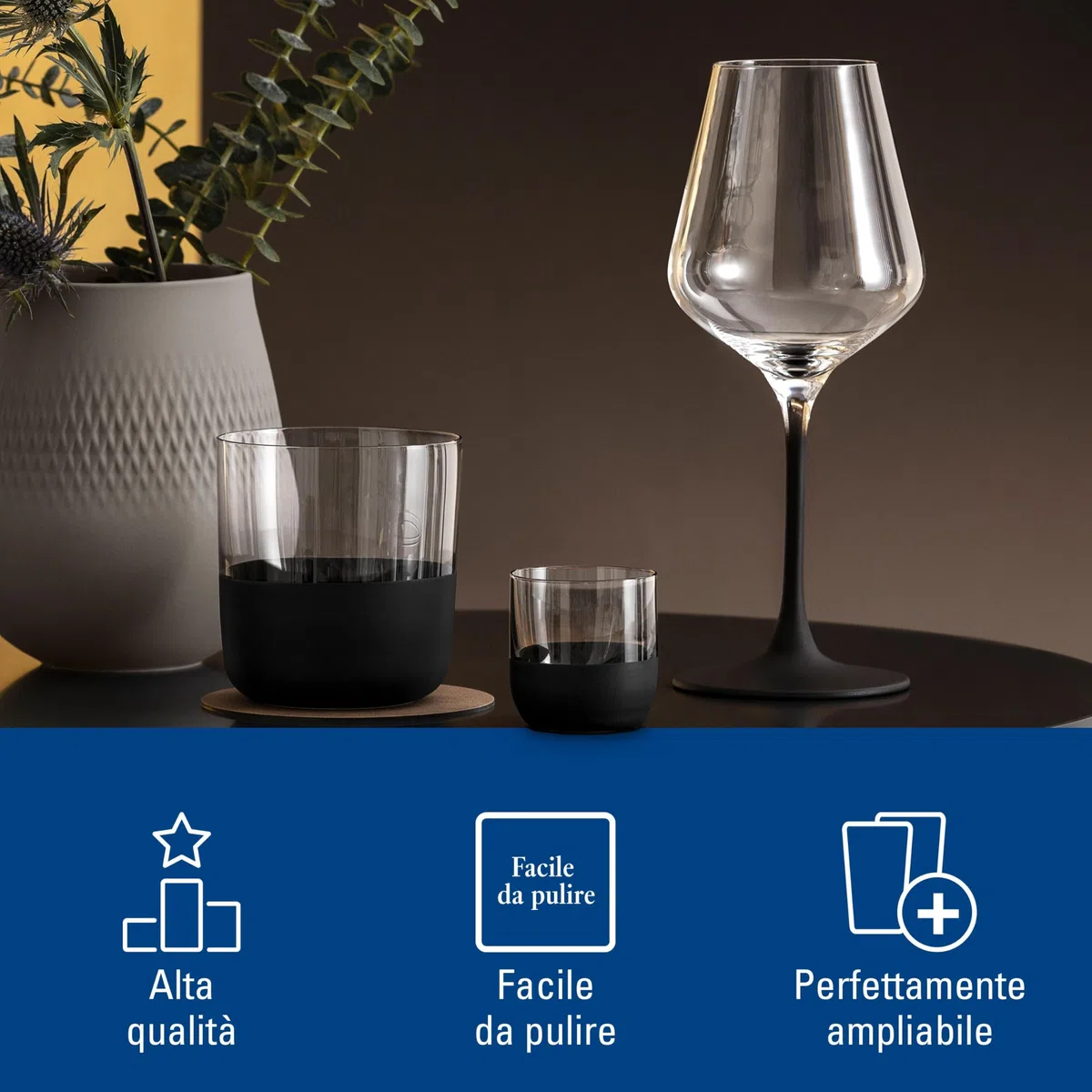 Villeroy & Boch - Manufacture Rock bicchierino da shot, bicchierino da liquore set da 4 pz., cristallo con fondo nero opaco, capacità 40 ml