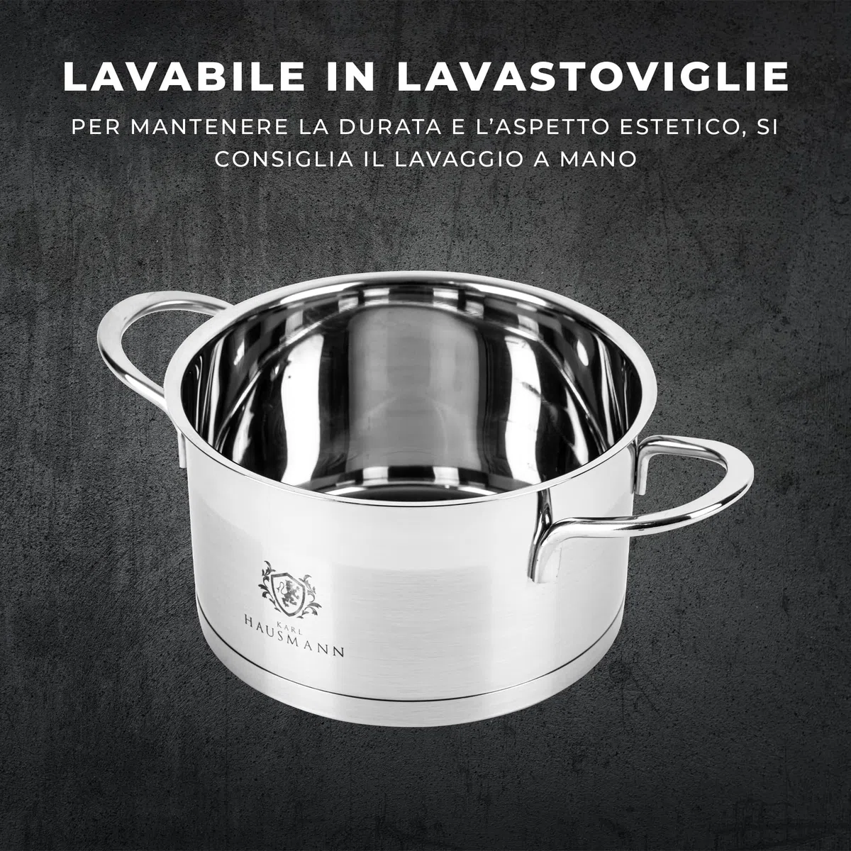KARL HAUSMANN Pentola Acciaio Inox - 1.9L - 16 cm - Casseruola Induzione con Coperchio Vetro - Pentola Inox 18/10 - Scala Misura - Per Tutti i Fuochi - Pentole Acciaio Inossidabile