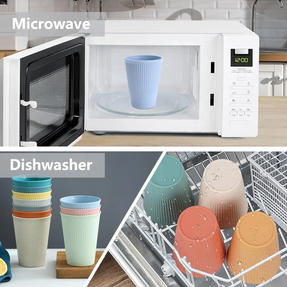 Set di 10 tazze infrangibili riutilizzabili, in plastica, per caffè, tè, acqua, birra, latte, succo, per adulti, lavabili in lavastoviglie e adatte al microonde
