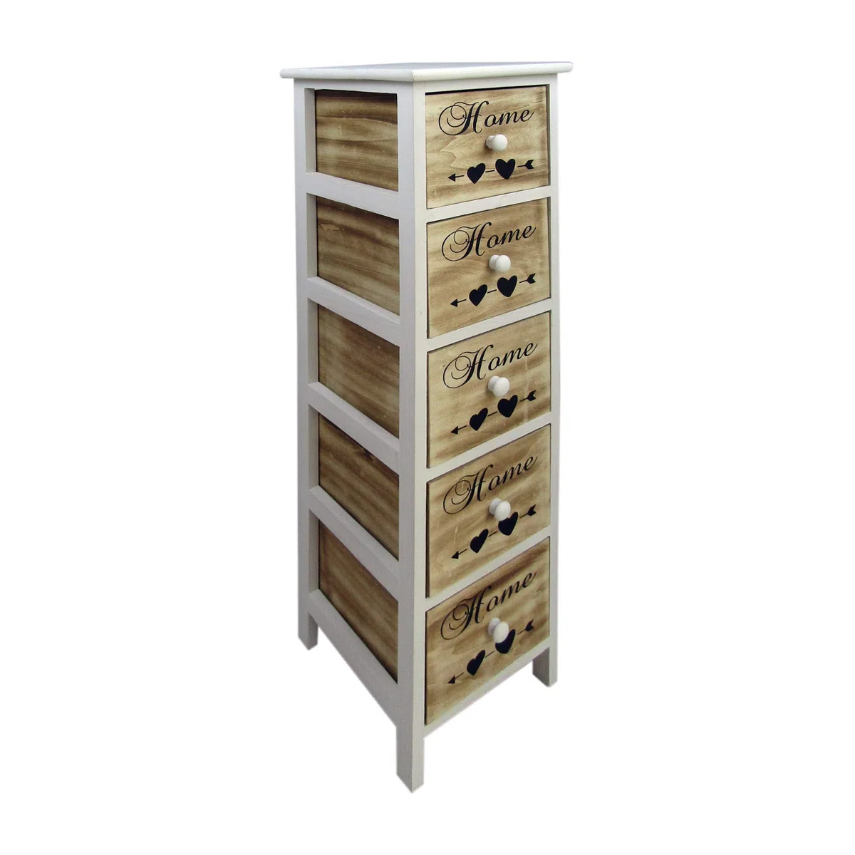 Rebecca Mobili Cassettiera Salvaspazio, Settimino Bianco Marrone, Scandinavo, Legno, 5 Cassetti, Ingresso Soggiorno - Misure: 91 x 26 x 30 cm (HxLxP) - Art. RE6490