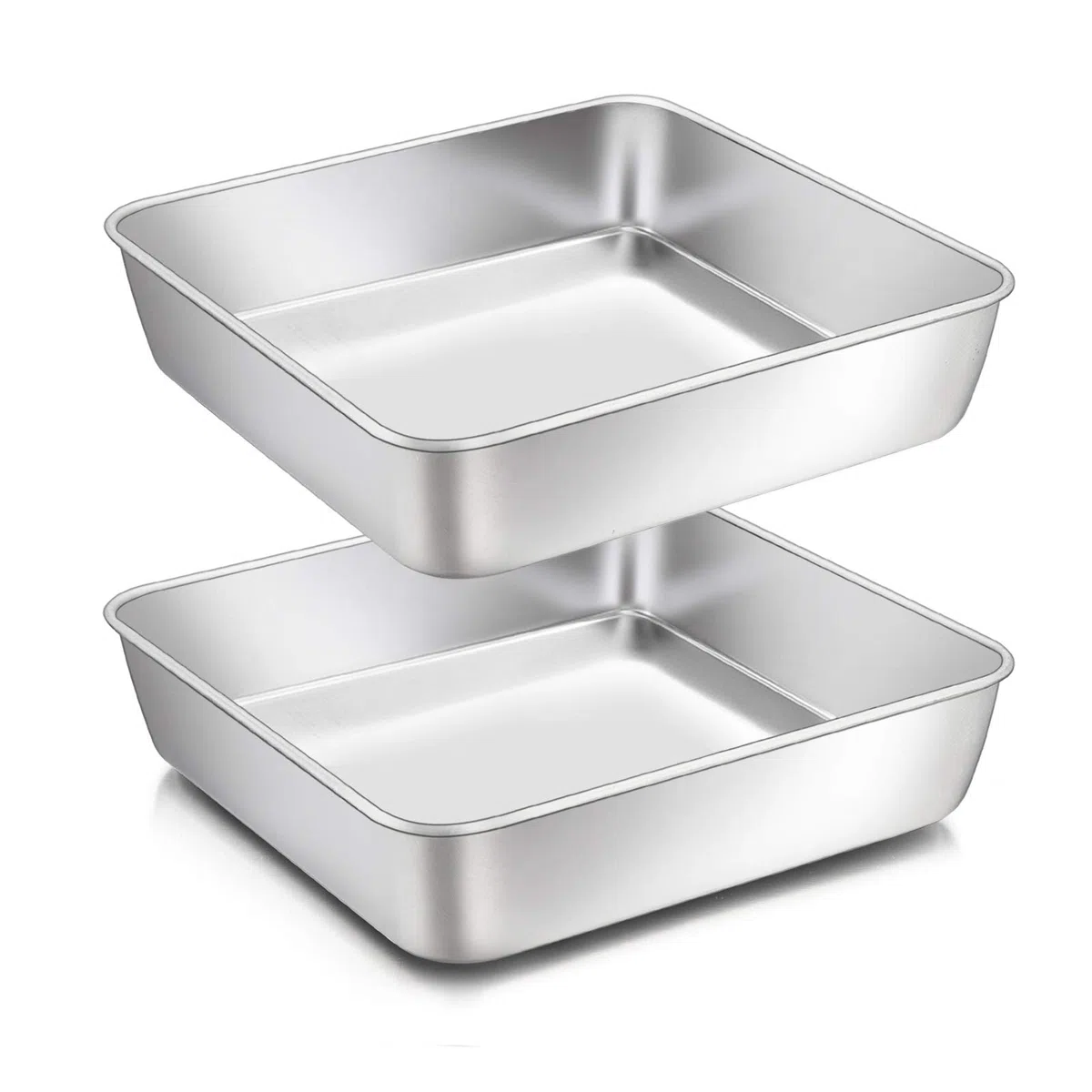 Homikit tortiera quadrata, teglia quadrata per in acciaio inox, casseruola set di 2, 21 x 21 x 5 cm, perfetta per torte, sana e non tossica, lavabile in lavastoviglie, non adatta per airfryer