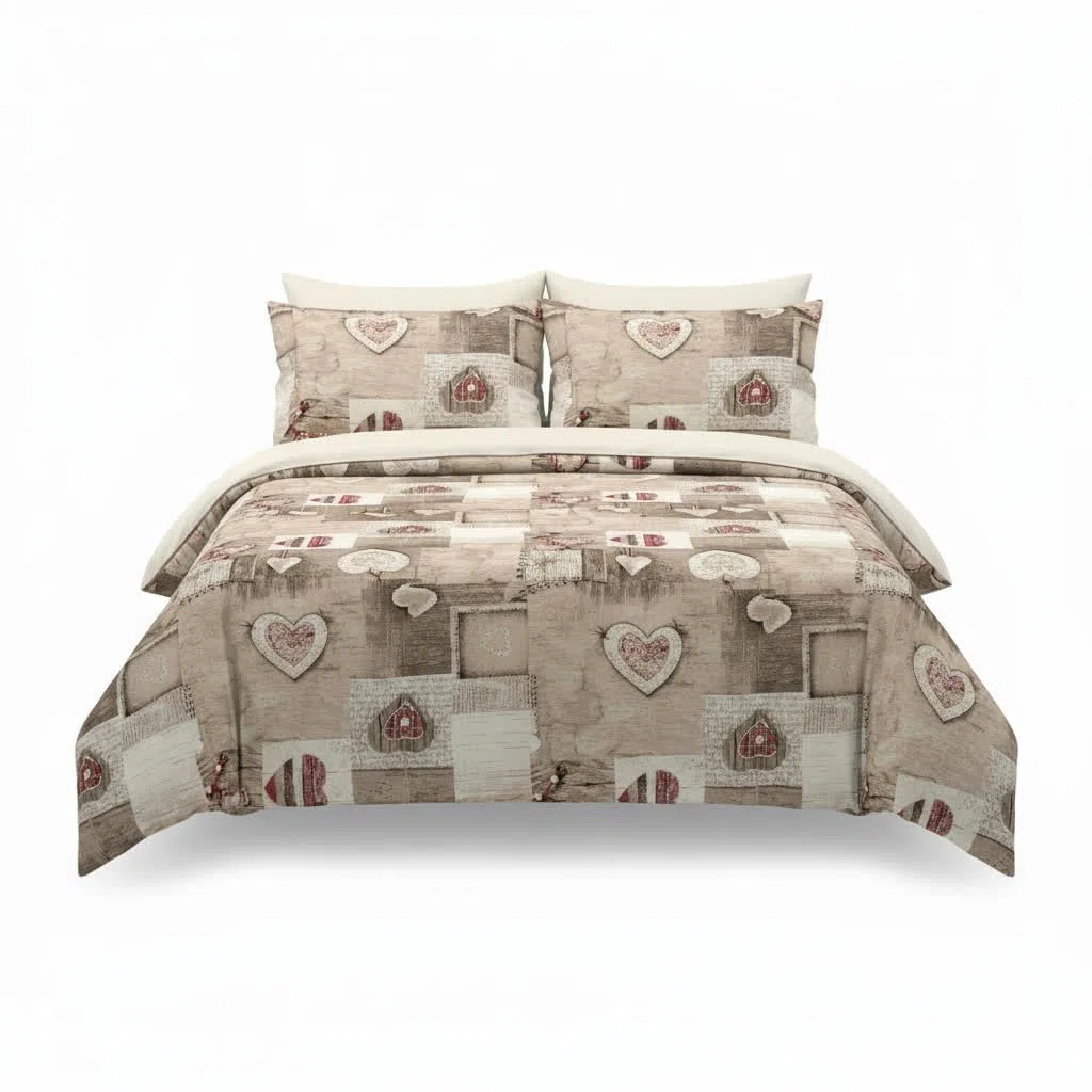 Diadema Completo Lenzuola Matrimoniali in Misto Cotone – Set Letto con Lenzuolo Sopra, Lenzuolo con Angoli e 2 Federe – Fantasia Cuori Shabby Chic Romantica, Morbido e Resistente (Cuori Rossi)