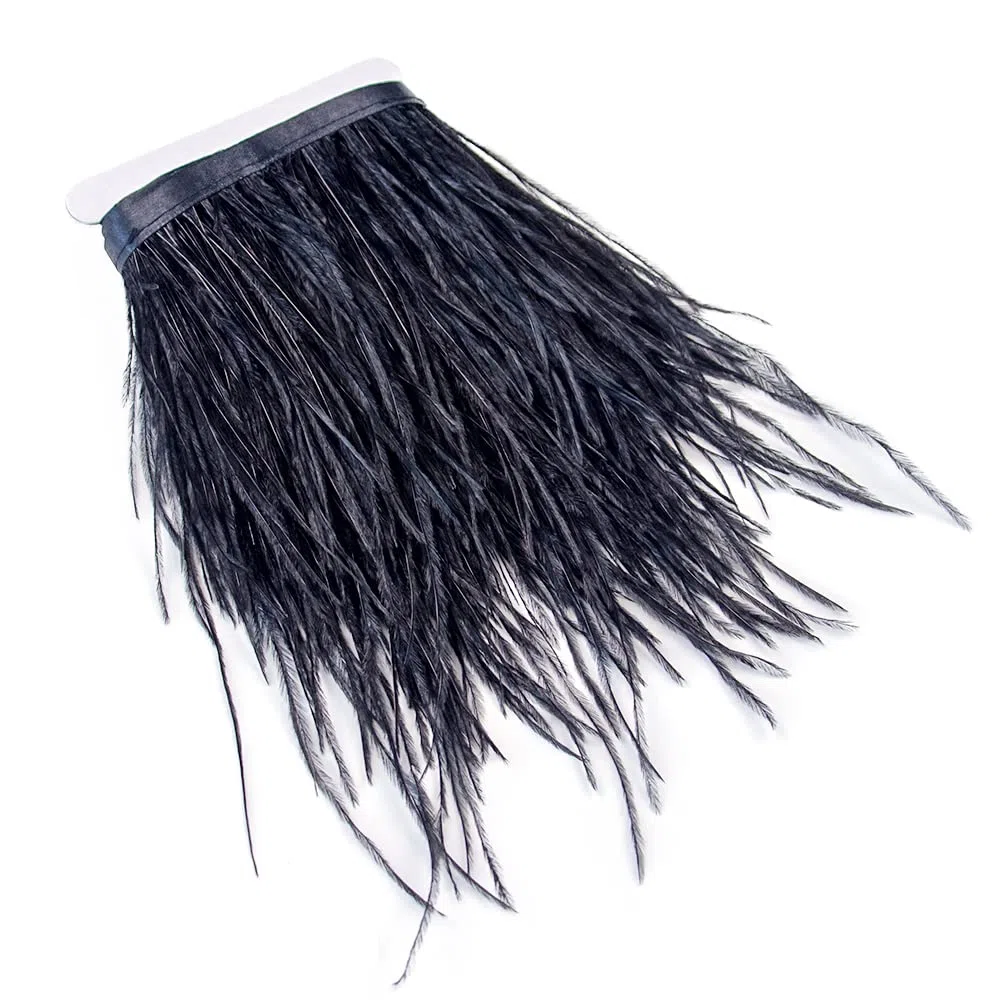 2.75 m 10-15 cm Nero piume di struzzo tinte frangia per fai da te, cucito, artigianato, costumi, decorazione