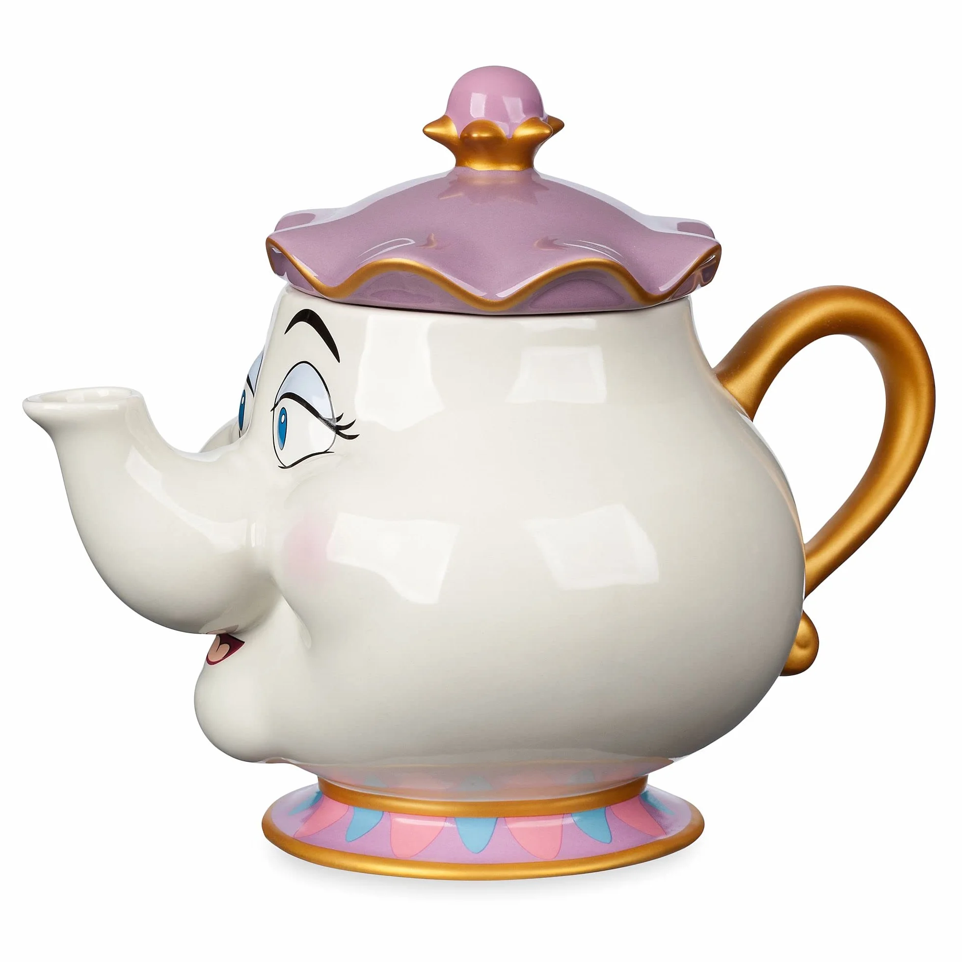 Disney Store grande teiera ufficiale in ceramica di Mrs. Bric, La Bella e la Bestia, teiera per bimbi in gres con dettagli dipinti e particolari in lamina dorata - 945 ml