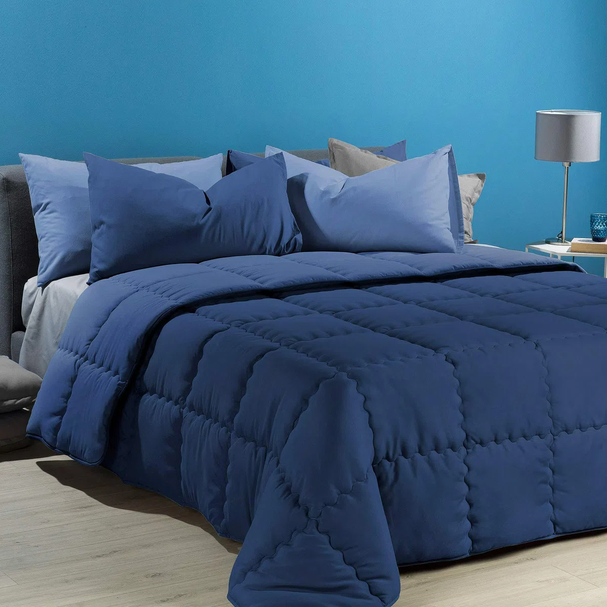 Caleffi 1000879 Microfibra Modern Trapunta per Piazza e Mezza Letto, Blu (18635)