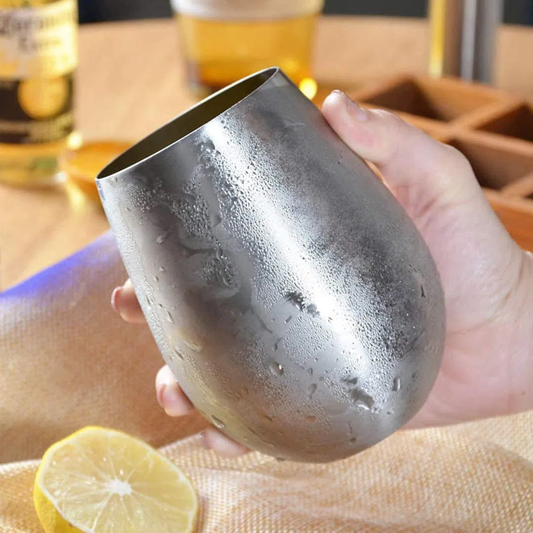 D L D Bicchiere da vino infrangibile in acciaio inossidabile da 510 ml - Set di bicchieri da vino senza stelo in acciaio inossidabile 18/8, bicchieri da vino portatili (4 pezzi)