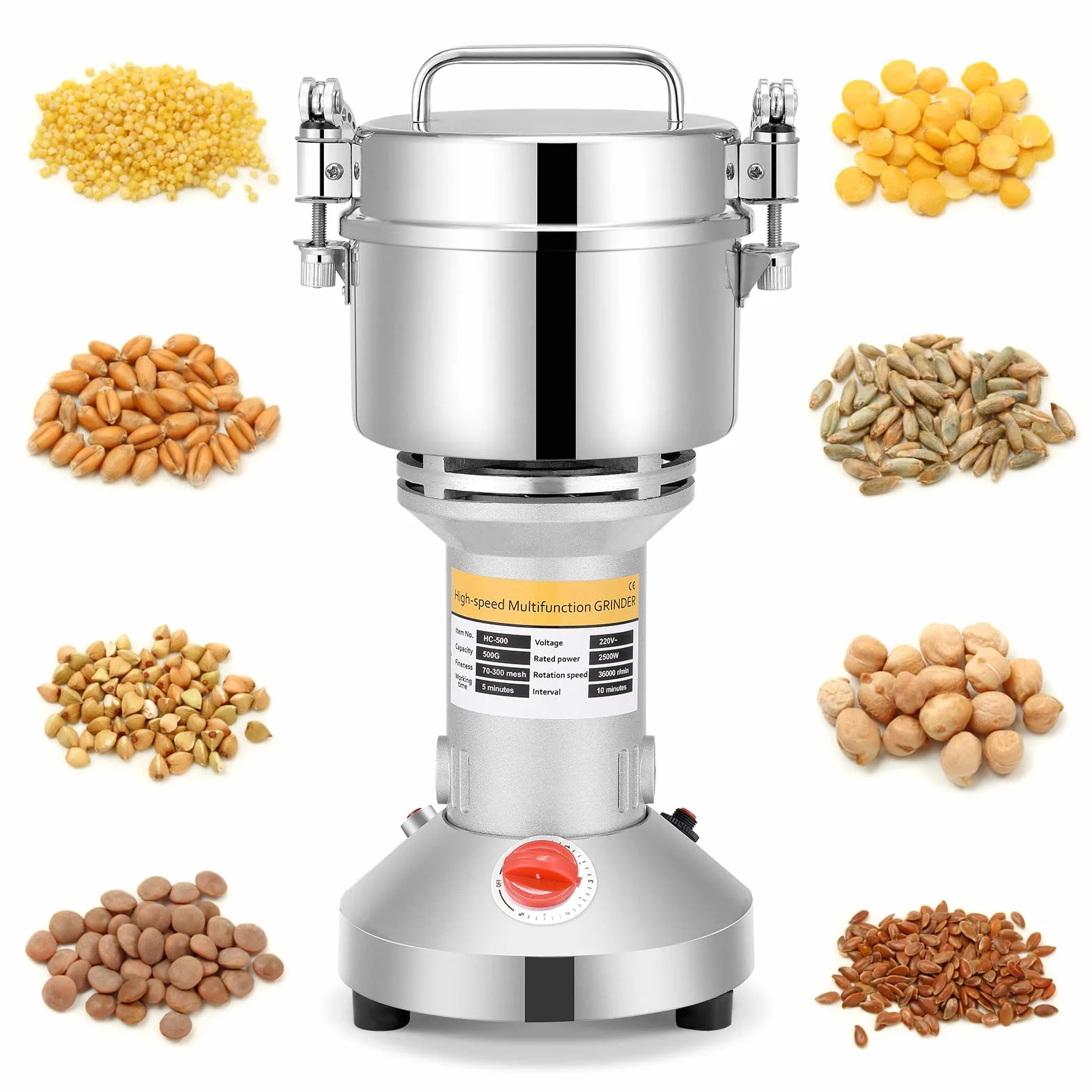 Mulino per Cereali 500g,trita pietre 2500W Portable Grinder 220V 3 Lame Riso a Macinazione Rapida, Sesamo, Cereali integrali