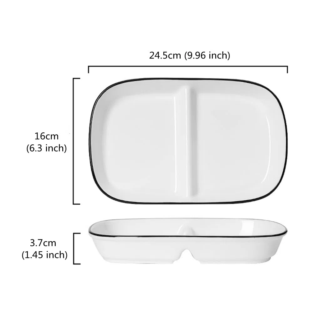 Piatto Scomparti Porcellana, Piatto Due Scomparti Dieta Ceramica, Piatto Porzioni per Snack, insalata, Dessert, Spaghetti, Bistecca