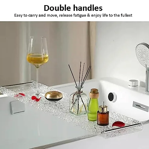 Vassoio per vasca da bagno in acrilico con manici in metallo, impermeabile e trasparente, mensola da bagno ry spa, accessorio da bagno Ele, ideale per relax e benessere