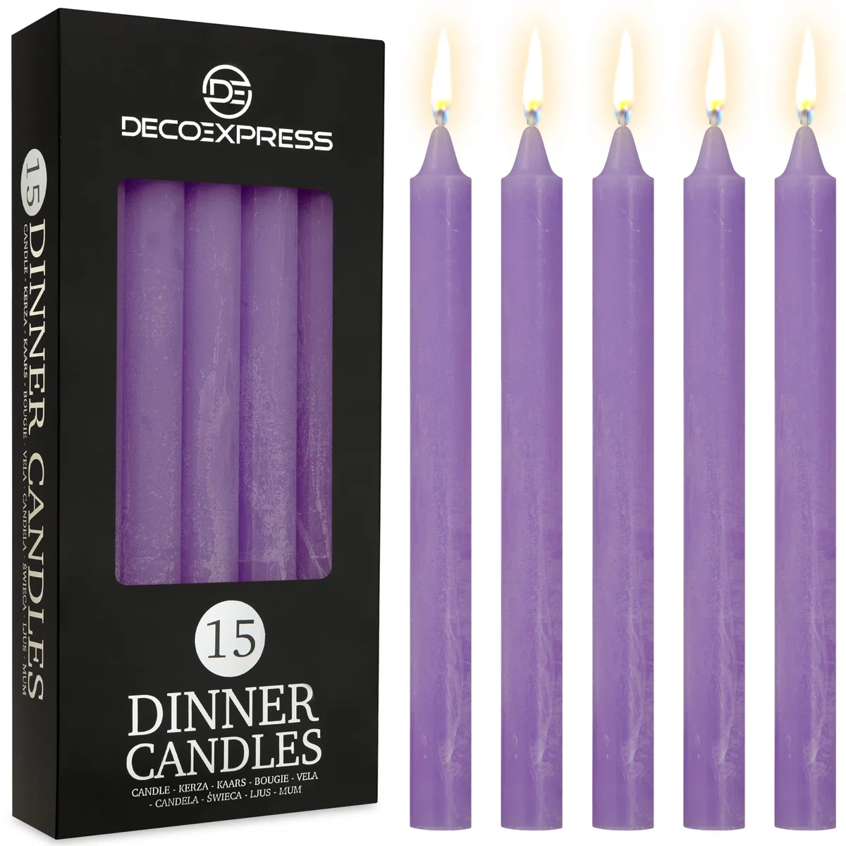 DECO EXPRESS Candele Coniche Set da 15 Candele Rustiche Fatte a Mano Candela Natalizia Durata di Combustione di 9 Ore Senza Profumo (Viola - Confezione da 15)