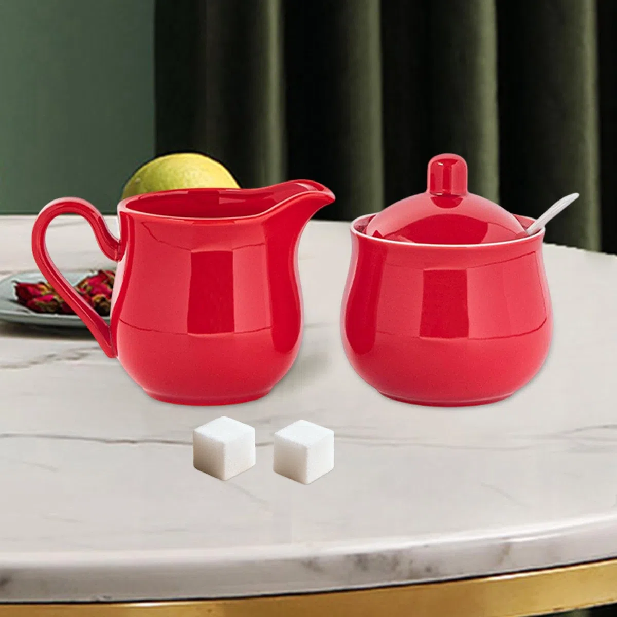 Milageto Set per zucchero e panna in ceramica, set per servire il caffè, durevole, brocca per panna, pratica ed elegante, accessori per uso domestico, brocca, Rosso