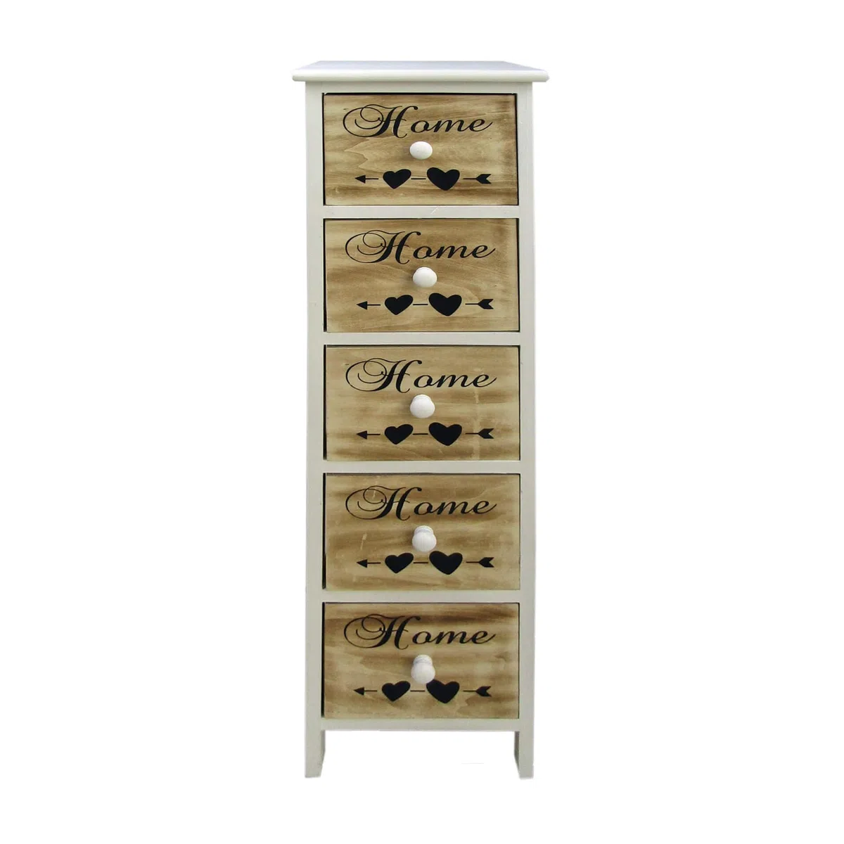 Rebecca Mobili Cassettiera Salvaspazio, Settimino Bianco Marrone, Scandinavo, Legno, 5 Cassetti, Ingresso Soggiorno - Misure: 91 x 26 x 30 cm (HxLxP) - Art. RE6490