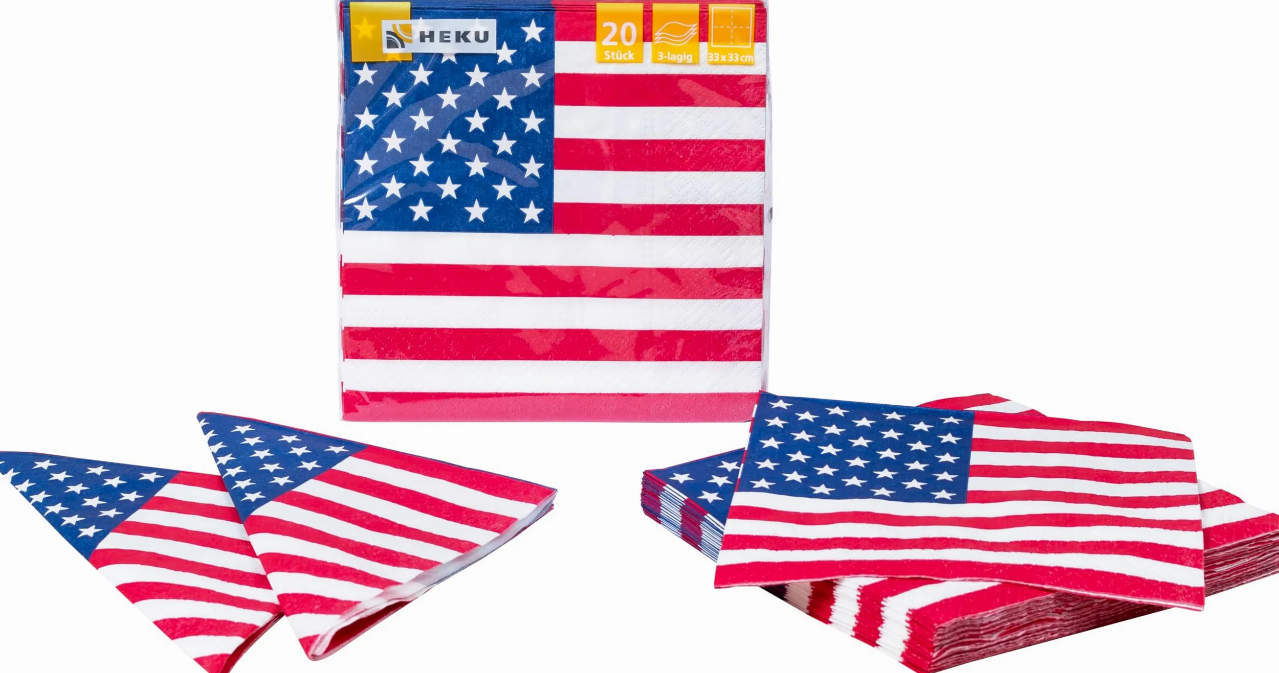 HEKU Set usa e getta, 120 pezzi, bandiera americana, incluso piatto di carta con motivo, bicchiere per feste (0,473 l) e tovaglioli (33 x 33 cm), ideale per feste ed eventi