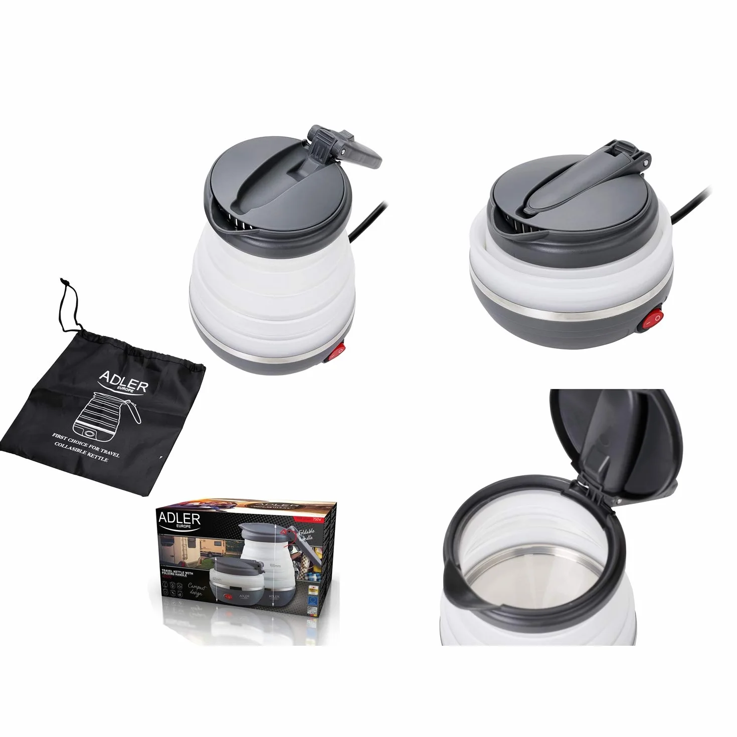 ADLER Bollitore in metallo 1,7 l, sistema STRIX, 2200 W, bianco