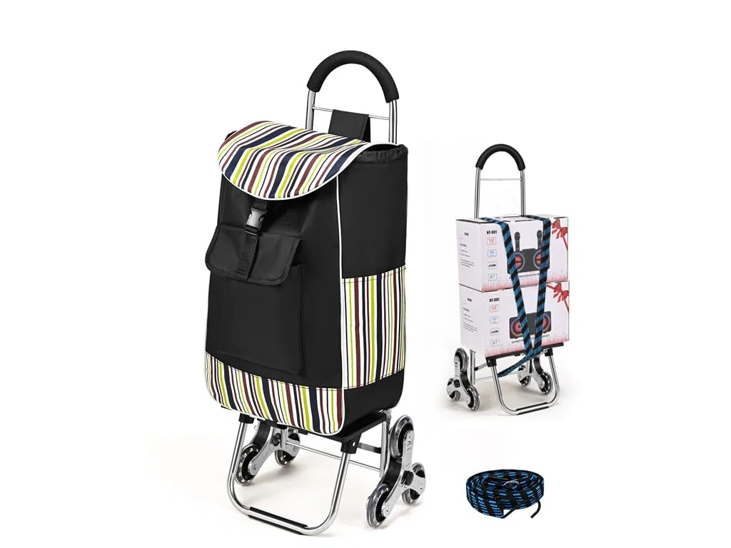 Carrello Spesa 3 Ruote Scale, Carrello Portaspesa Pieghevole, 32L, Capacità di Carico 30kg, Borsa di Stoccaggio Rimovibile, Ruote in Acciaio inox, per Salire le Scale